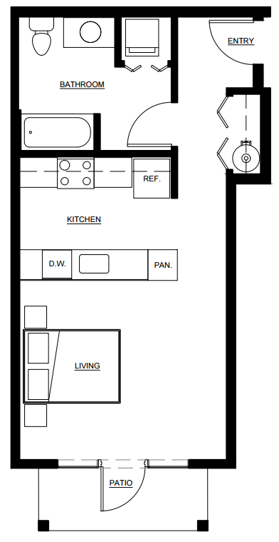 a floor plan of a small house with a kitchen and a living room